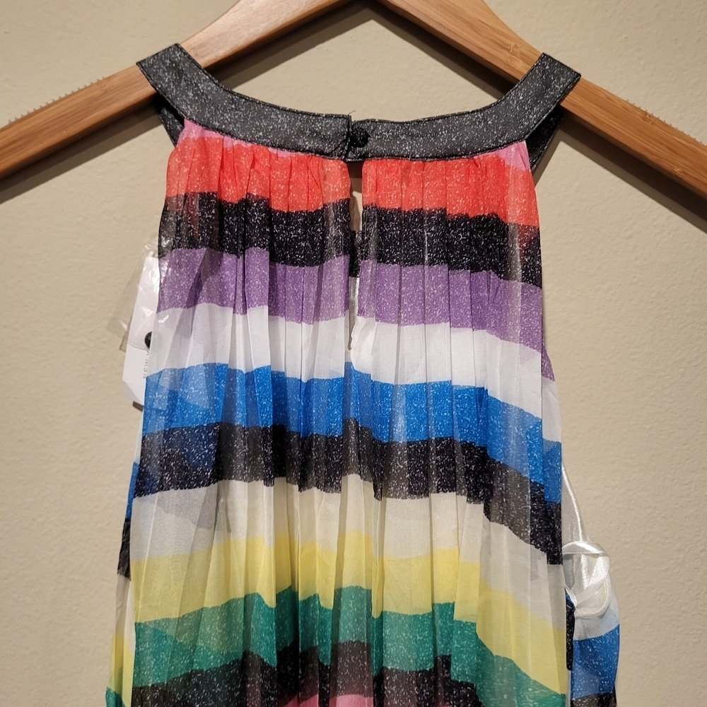 NWT New York & Company Pleated Multi Color Sleveless Maxi Dress Size Medium - Picture 7 of 9